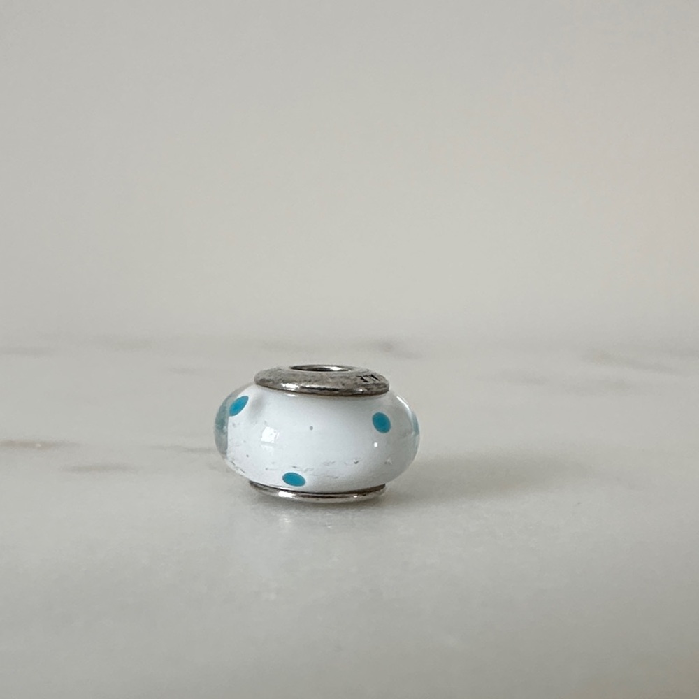 Pandora White with Blue Dots Murano Glass Charm